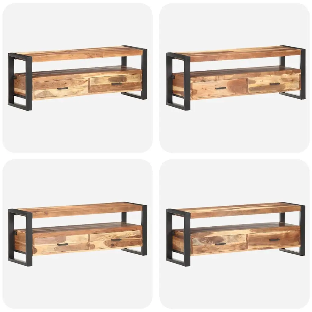 TV Cabinet Solid Acacia Rubberwood 120x35x45cm Brown Honey 2 Drawers Shelf Storage