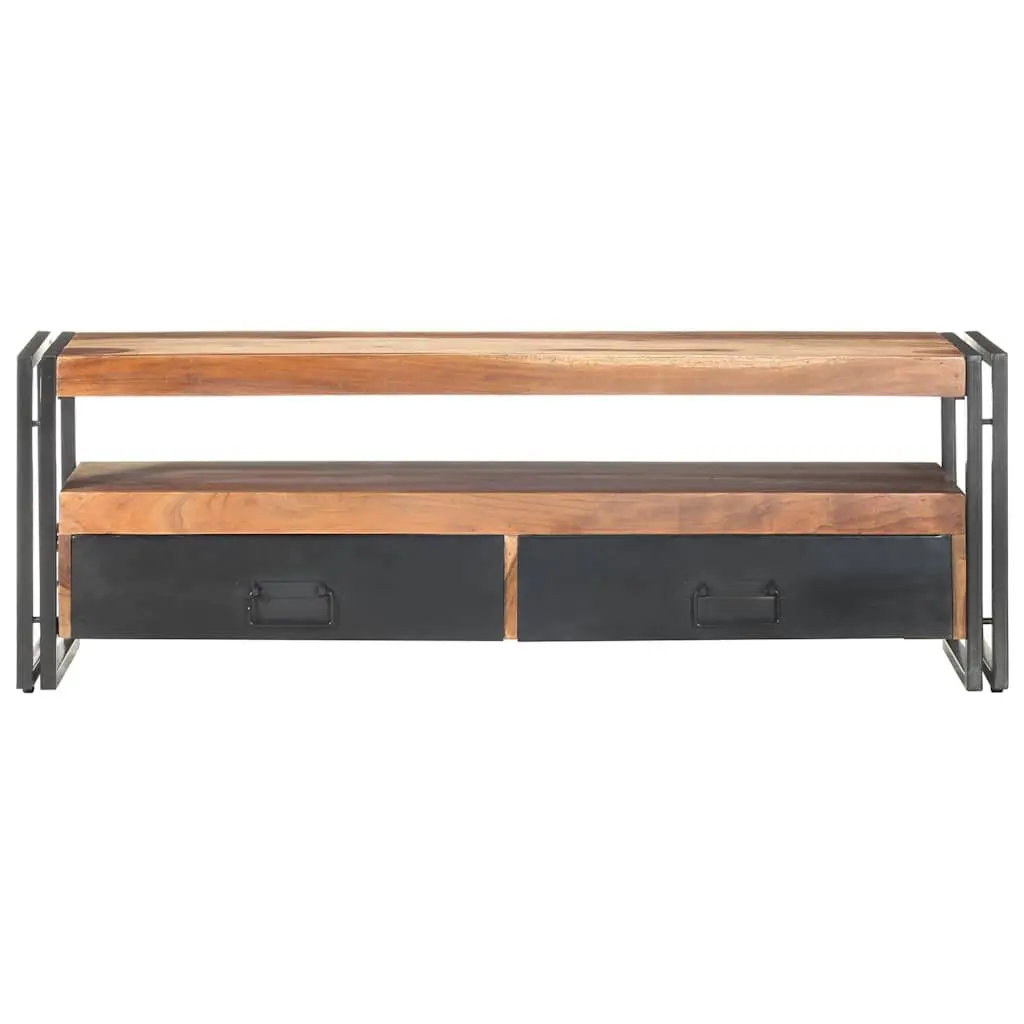 TV Stand Brown 120x30x40 cm Solid Acacia Rubberwood with Steel Frame Storage Unit Drawers Open Compartment