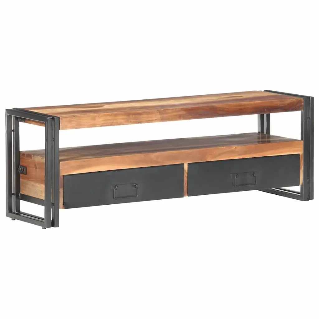 TV Stand Brown 120x30x40 cm Solid Acacia Rubberwood with Steel Frame Storage Unit Drawers Open Compartment