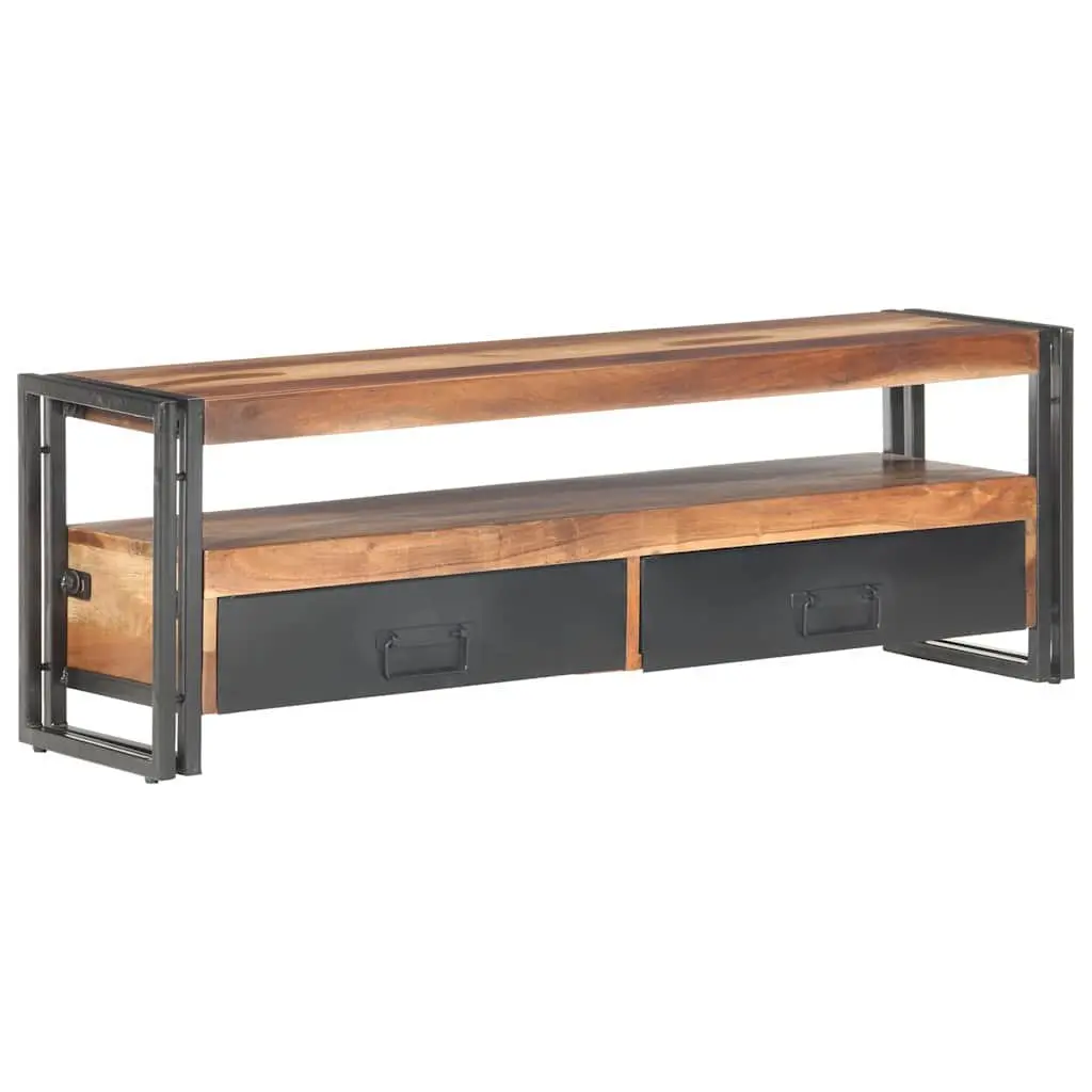 TV Stand Brown 120x30x40 cm Solid Acacia Rubberwood with Steel Frame Storage Unit Drawers Open Compartment