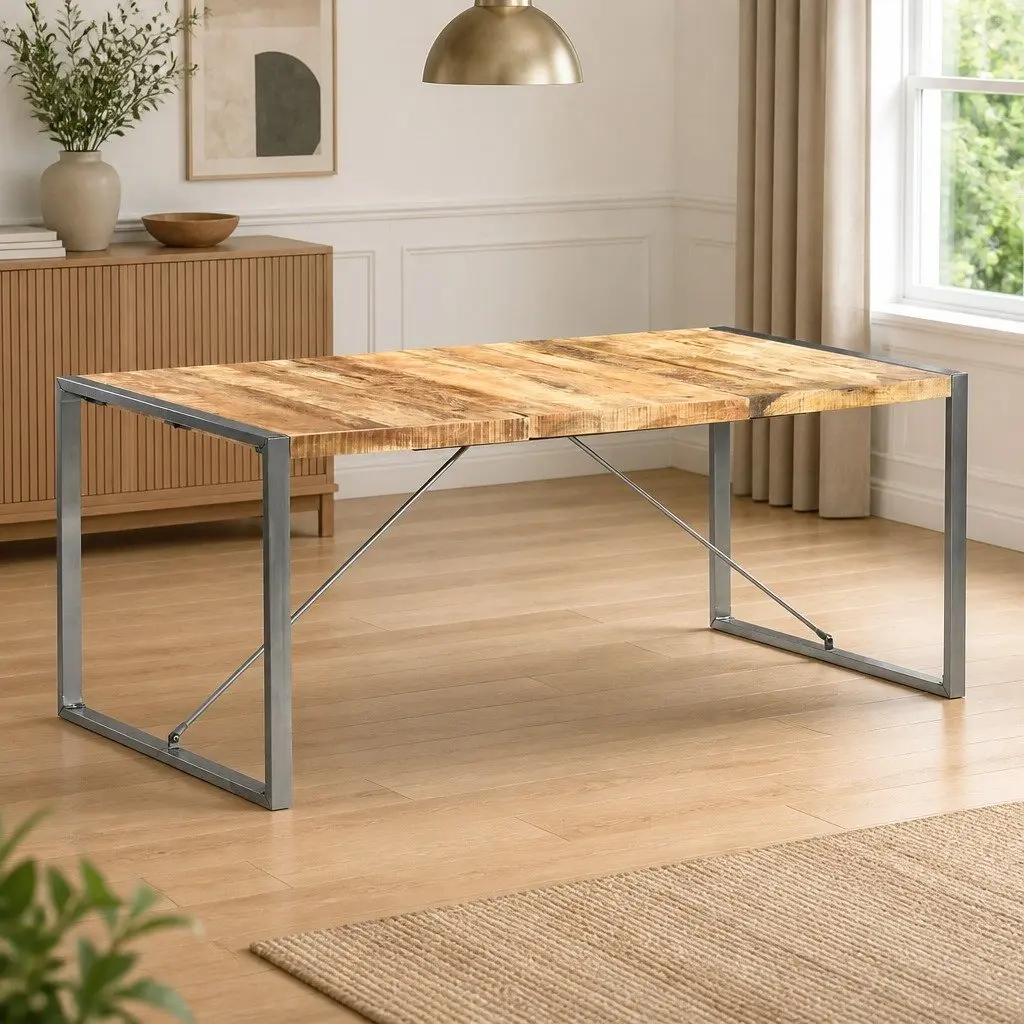 Dining Table Solid Mango Wood Brown 180cm x 90cm x 75cm Kitchen Furniture Industrial Style
