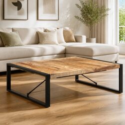 Coffee Table 120x120x40cm Black Solid Mango Wood Industrial Living Room