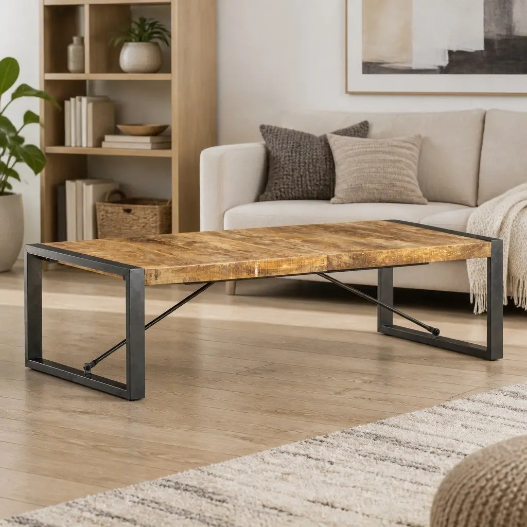 Coffee Table Solid Mango Wood 140x70x40cm Brown Industrial Style
