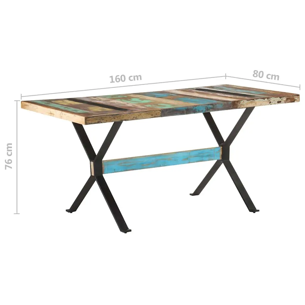 Reclaimed Wood Dining Table 160x80x76cm Industrial Style Multicolour Solid Wood Kitchen Furniture