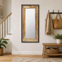 Solid Mango Wood Mirror 110x50cm Brown Wall Décor Home Furniture
