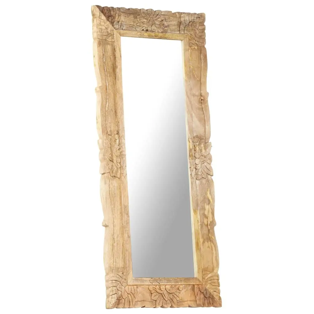 Mirror Solid Mango Wood Hand-Carved 110x50 cm Brown Wall Mounted Home Decor