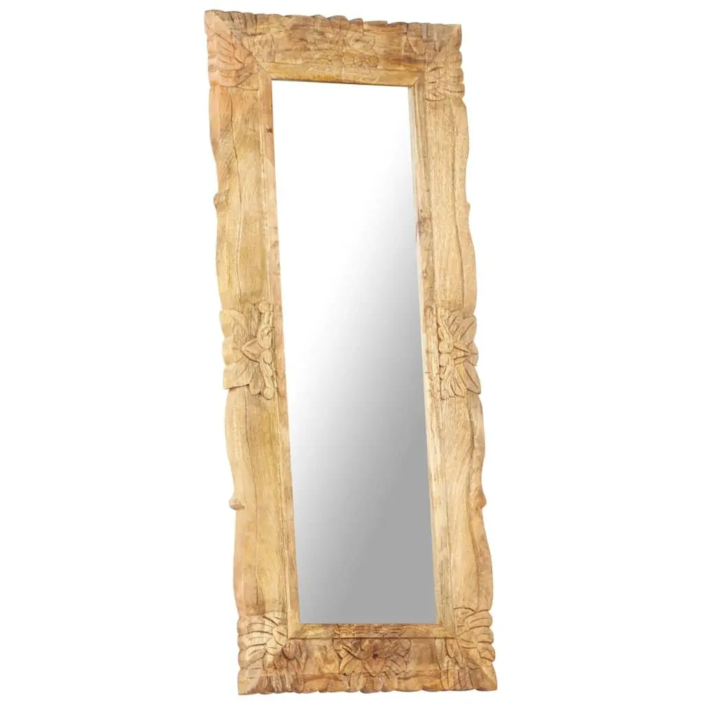 Mirror Solid Mango Wood Hand-Carved 110x50 cm Brown Wall Mounted Home Decor