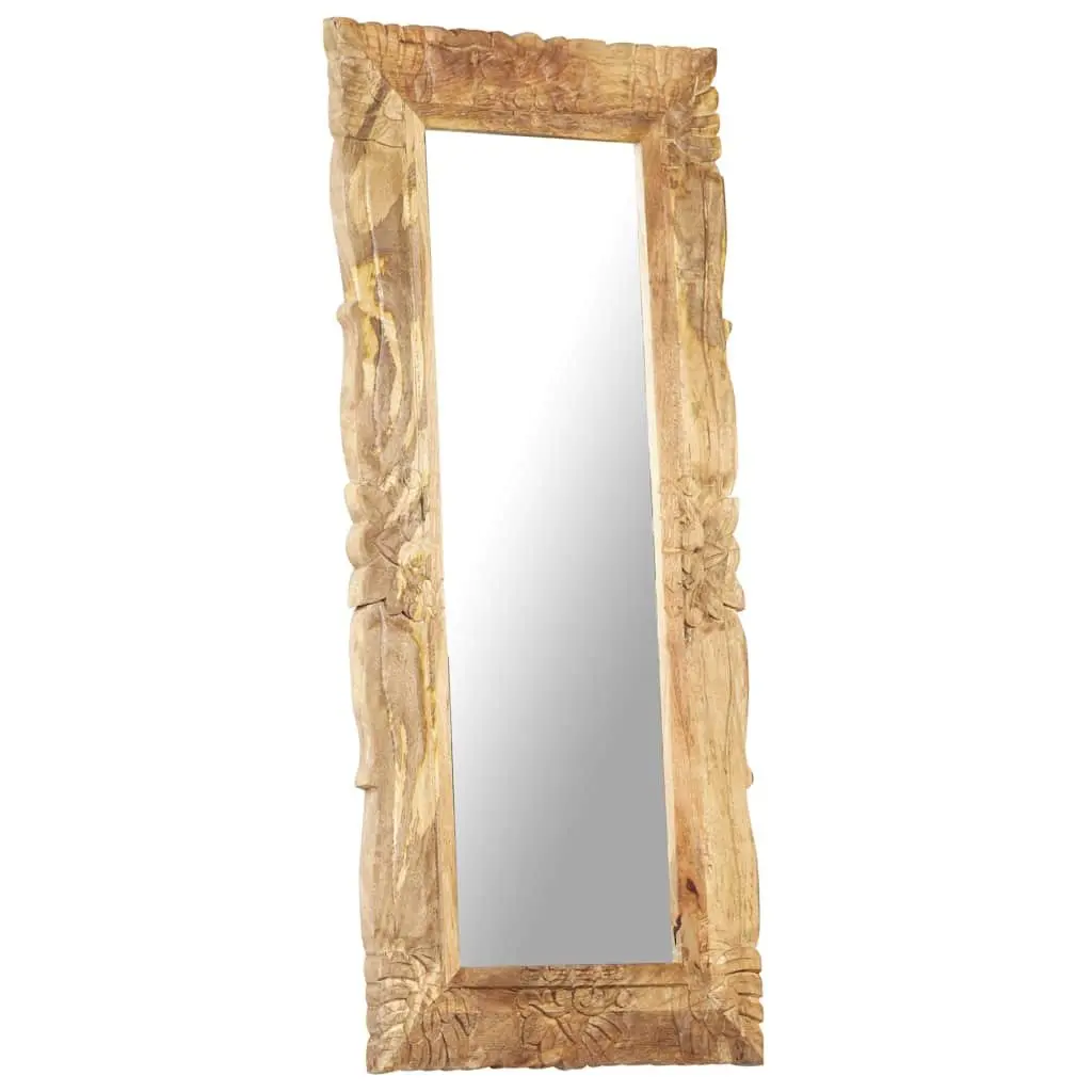 Mirror Solid Mango Wood Hand-Carved 110x50 cm Brown Wall Mounted Home Decor