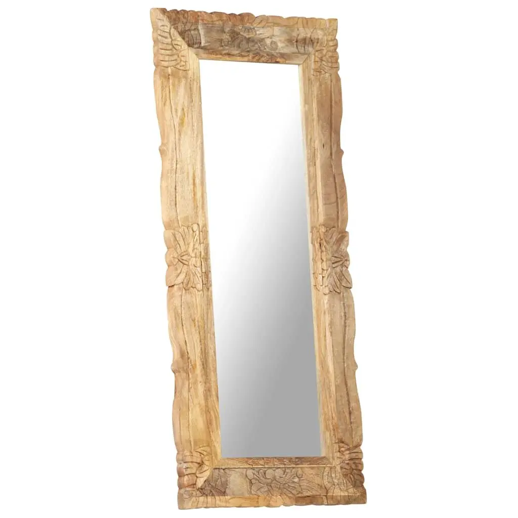 Mirror Solid Mango Wood Hand-Carved 110x50 cm Brown Wall Mounted Home Decor