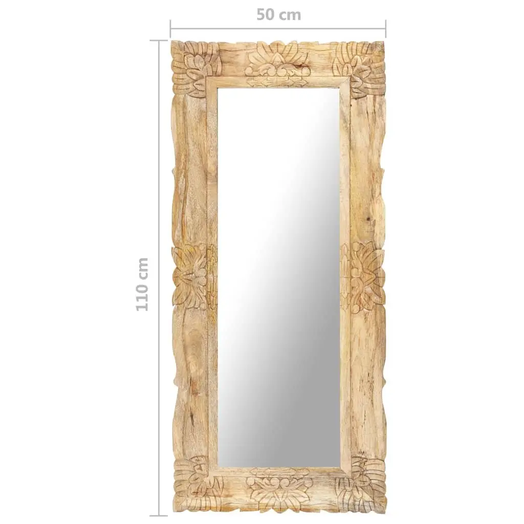 Mirror Solid Mango Wood Hand-Carved 110x50 cm Brown Wall Mounted Home Decor