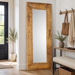 Functional Hand-Carved Wooden Mirror for Your Home