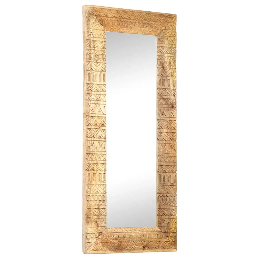 Hand-Carved Wooden Mirror Solid Mango Wood 110x50cm Brown Wall Decor Home Accent