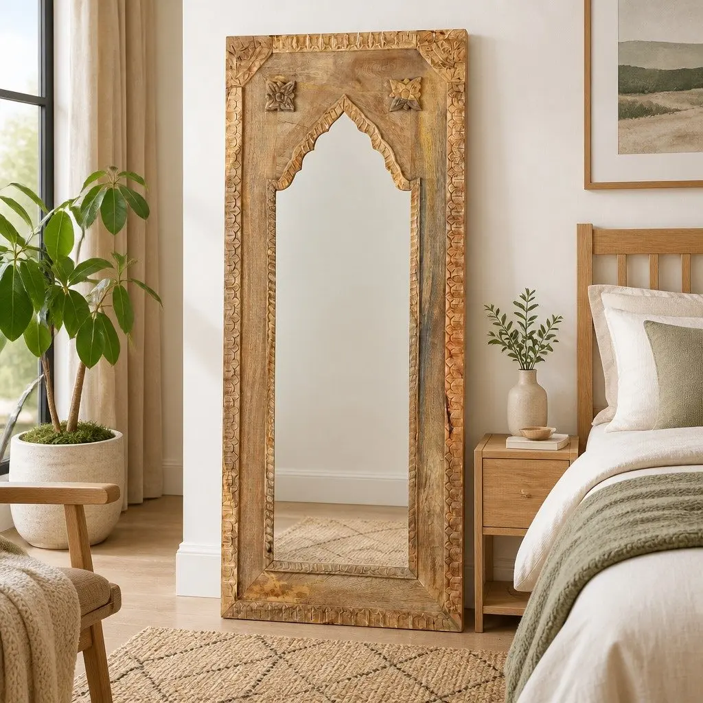 Wooden Mirror Frame Solid Mango Wood Brown 50x3x110 cm for Home Bedroom Living Room Decor