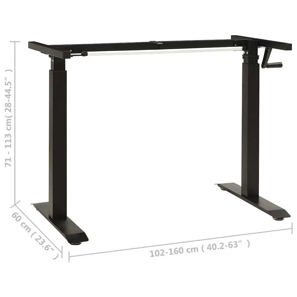 Manual Crank Adjustable Desk Frame Black Carbon Steel for Sit Stand 71 to 113 cm Height 102 to 160 cm Width
