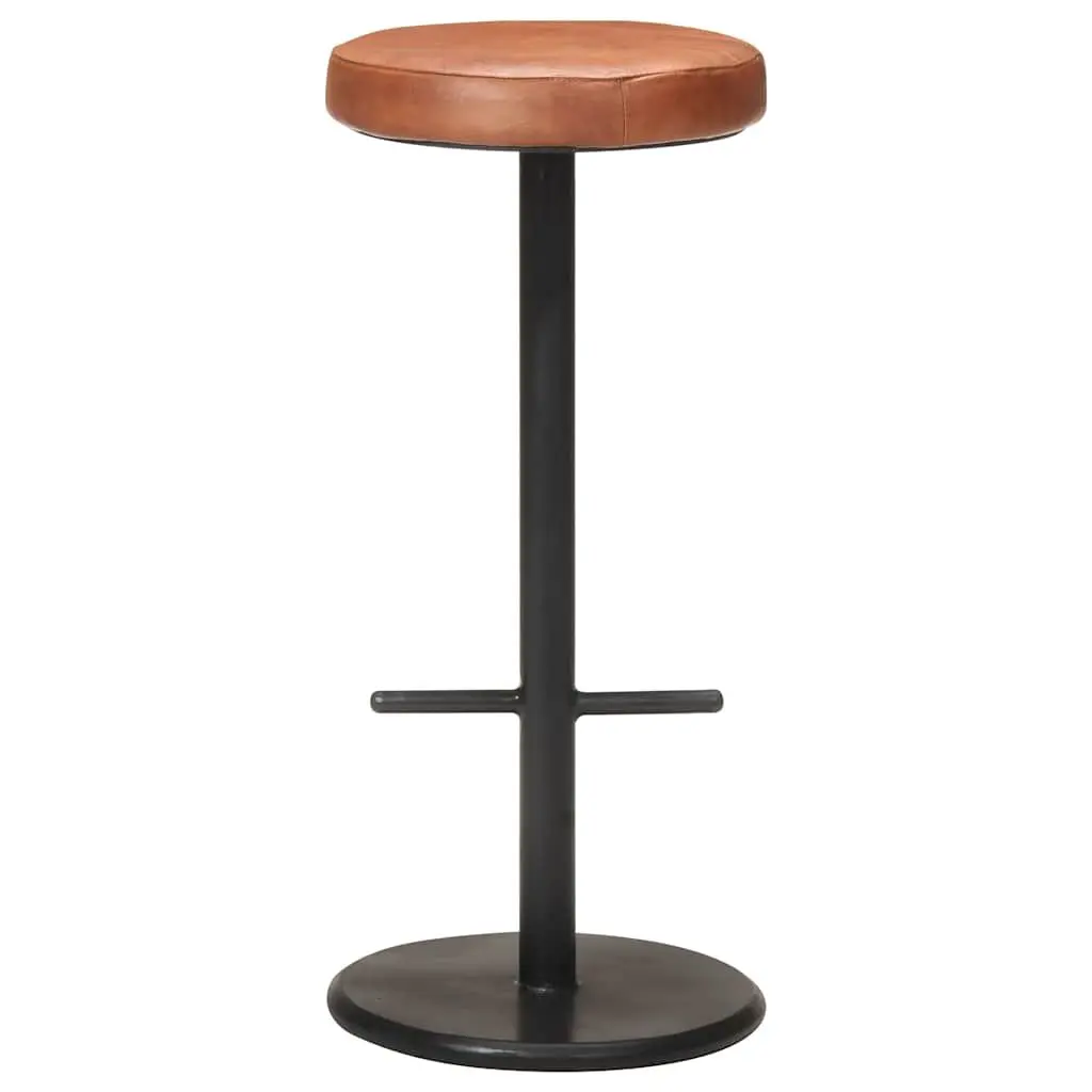Bar Stools Real Leather Seats Footrest Powder-coated Iron Frame Brown 2 Piece