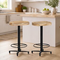 Bar Stools 2 pcs 66 cm Brown Wood Counter Height Seating Footrest