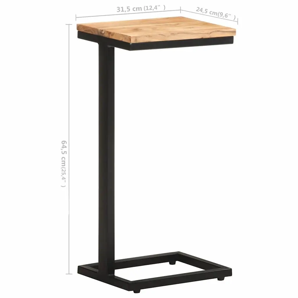 Side Table Solid Acacia Wood 31.5x24.5x64.5cm with Iron Legs Brown