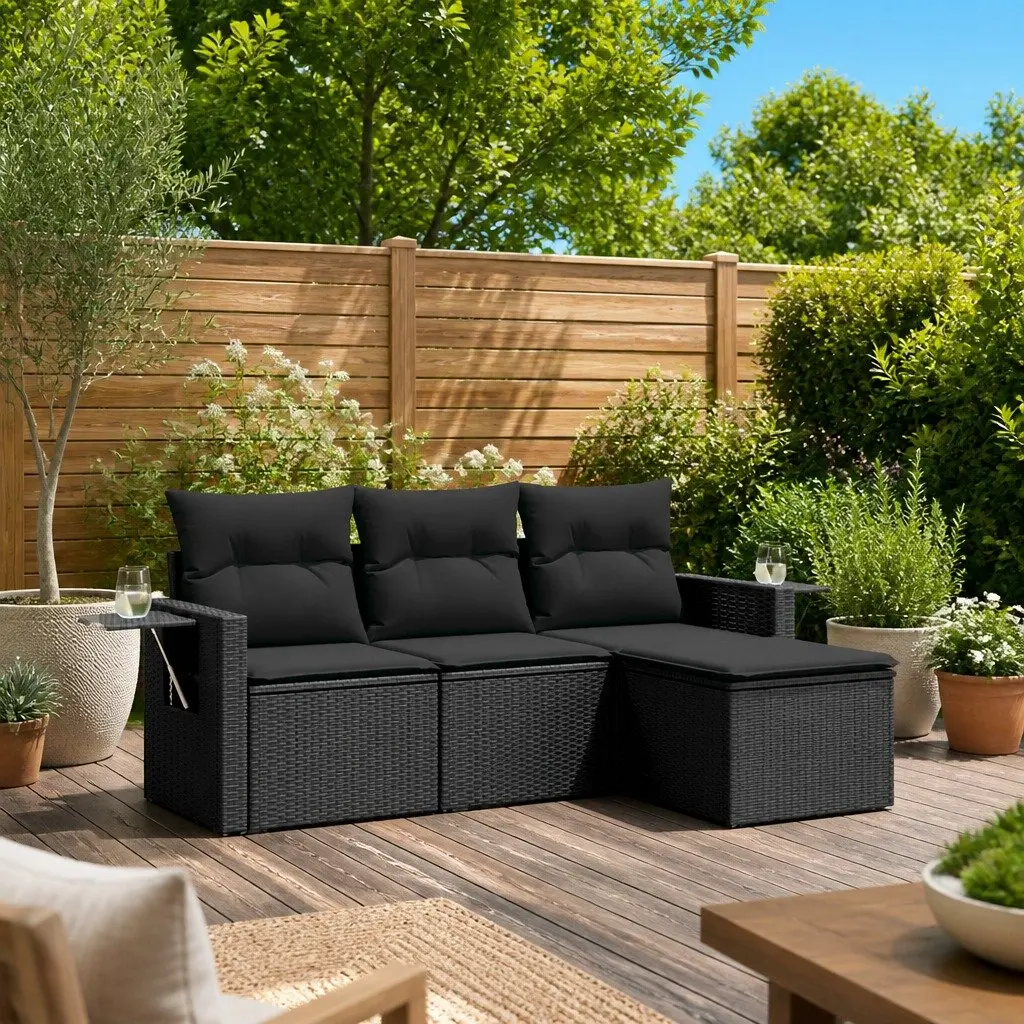 Garden Sofa Set Modular PE Rattan 4 Piece Outdoor Furniture Black