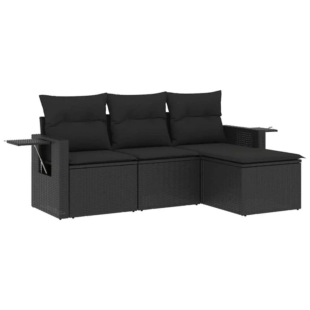 Garden Sofa Set Modular PE Rattan 4 Piece Outdoor Furniture Black