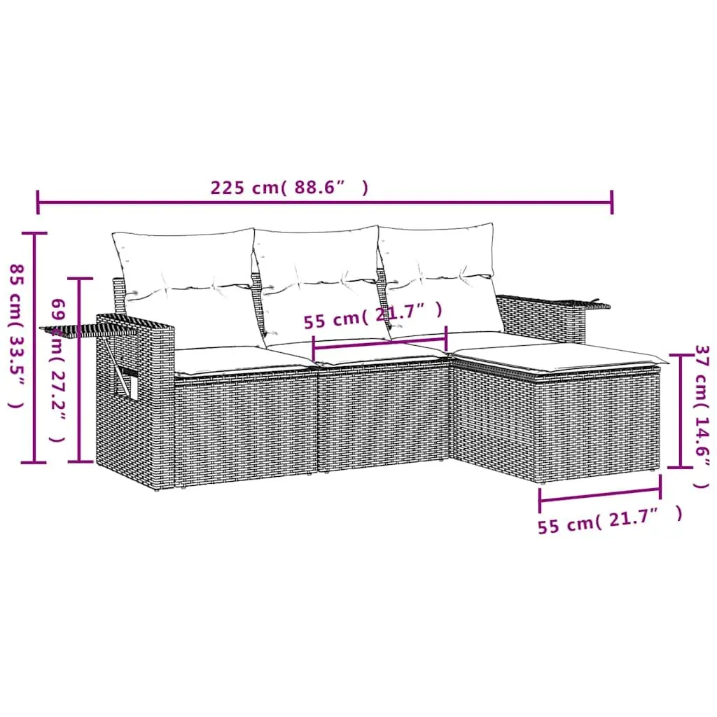 Garden Sofa Set Modular PE Rattan 4 Piece Outdoor Furniture Black