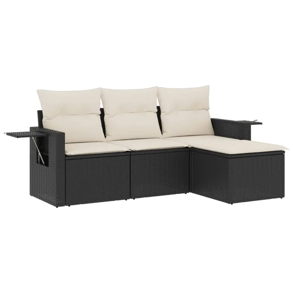 Garden Sofa Set PE Rattan 4 Piece Modular Outdoor Furniture Black