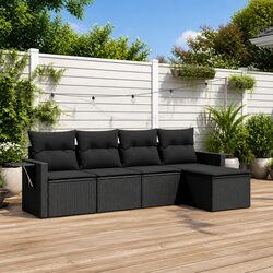 Garden Sofa Set 5 Piece Outdoor Furniture Black Poly Rattan with Cushions