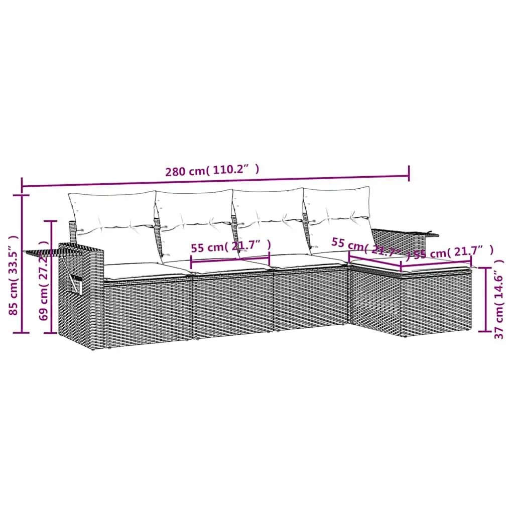 Garden Sofa Set 5 Piece Modular Outdoor Furniture Black PE Rattan with Cushions