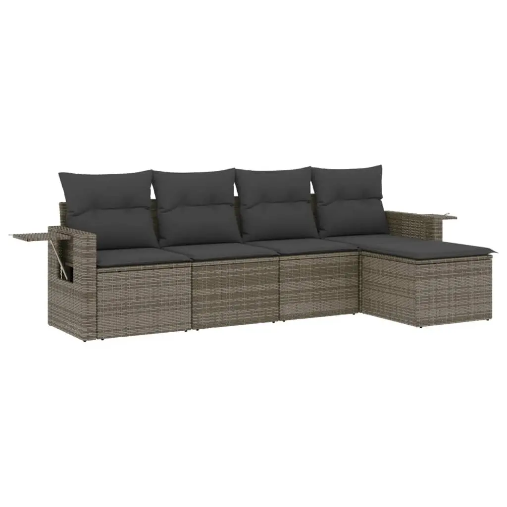 Garden Sofa Set 5 Piece Outdoor Furniture with Cushions Grey Rattan Patio
