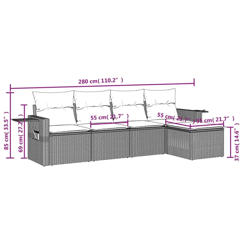 Garden Sofa Set 5 Piece Outdoor Furniture with Cushions Grey Rattan Patio