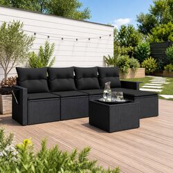 Garden Sofa Set 6 Piece Outdoor Furniture Black Poly Rattan for Relaxing Spaces