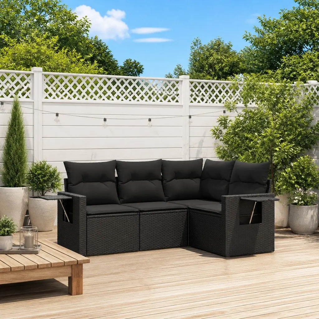 Garden Sofa Set Modular 4 Piece PE Rattan Outdoor Furniture Black