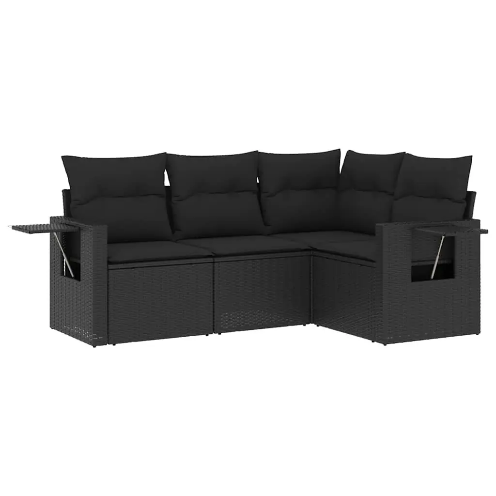 Garden Sofa Set Modular 4 Piece PE Rattan Outdoor Furniture Black