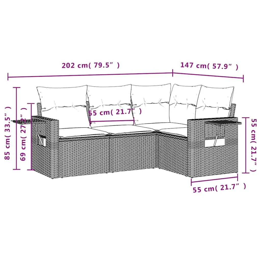 Garden Sofa Set Modular 4 Piece PE Rattan Outdoor Furniture Black