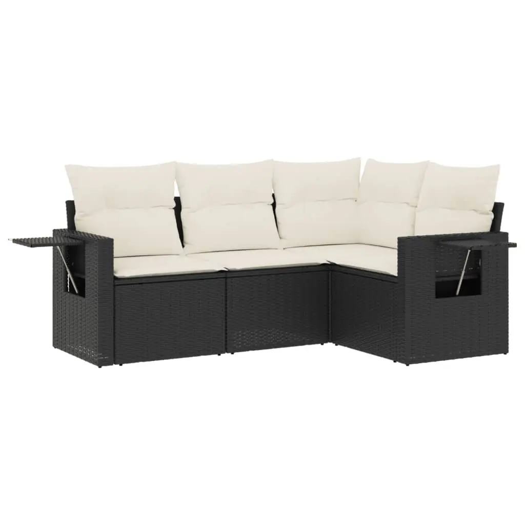 Garden Sofa Set PE Rattan 4 Piece Modular Outdoor Furniture Black Patio Lounge