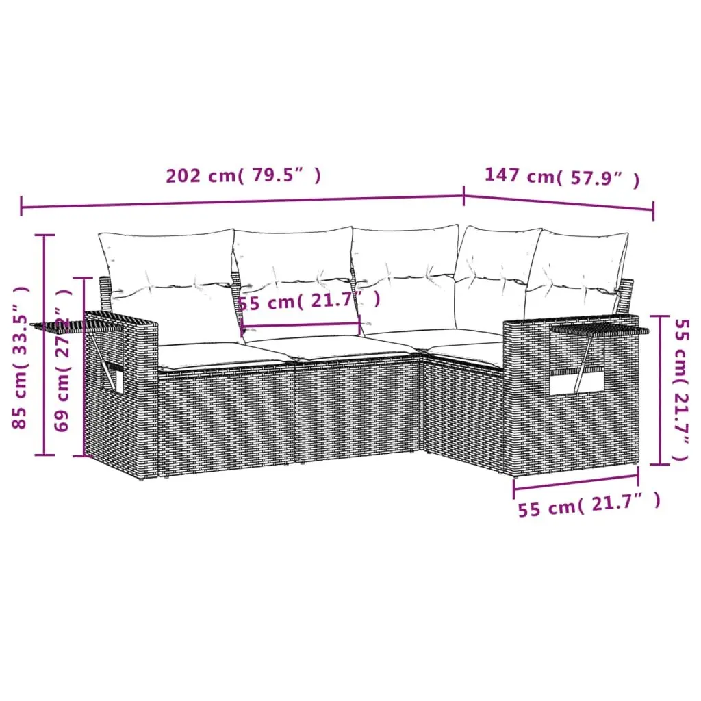 Garden Sofa Set PE Rattan 4 Piece Modular Outdoor Furniture Black Patio Lounge