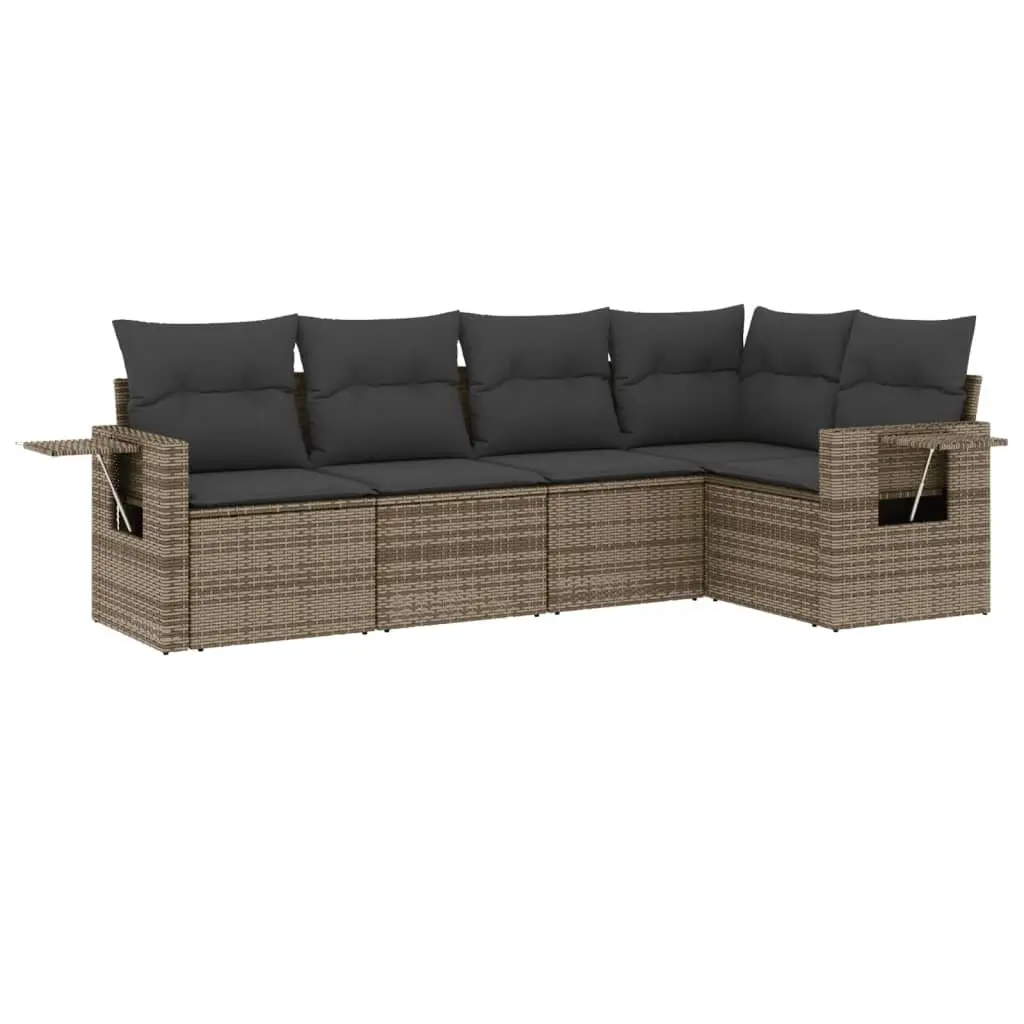 Garden Sofa Set Modular 5 Piece Grey PE Rattan Outdoor Furniture
