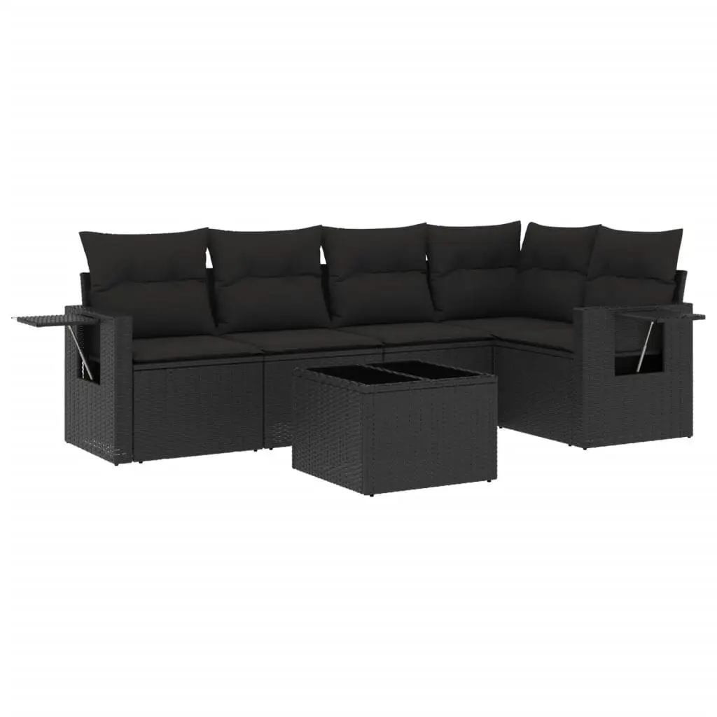 6 Piece Outdoor Furniture Modular Sofa Set Black PE Rattan with Cushions for Patio Seating