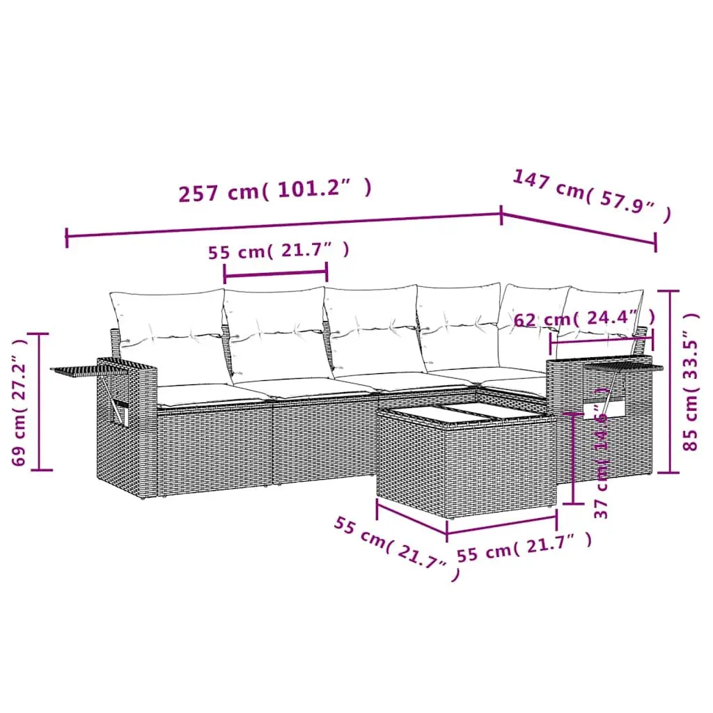 6 Piece Outdoor Furniture Modular Sofa Set Black PE Rattan with Cushions for Patio Seating
