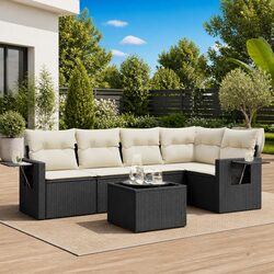 Garden Sofa Set 6 Piece Outdoor Furniture Black Poly Rattan Modular Patio