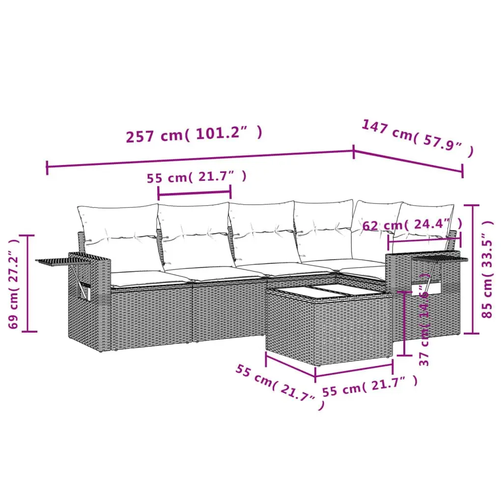 Garden Sofa Set 6 Piece Outdoor Furniture Grey Poly Rattan Patio Seating