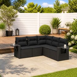 Garden Sofa Set 5 Piece Outdoor Furniture with Cushions Black Poly Rattan