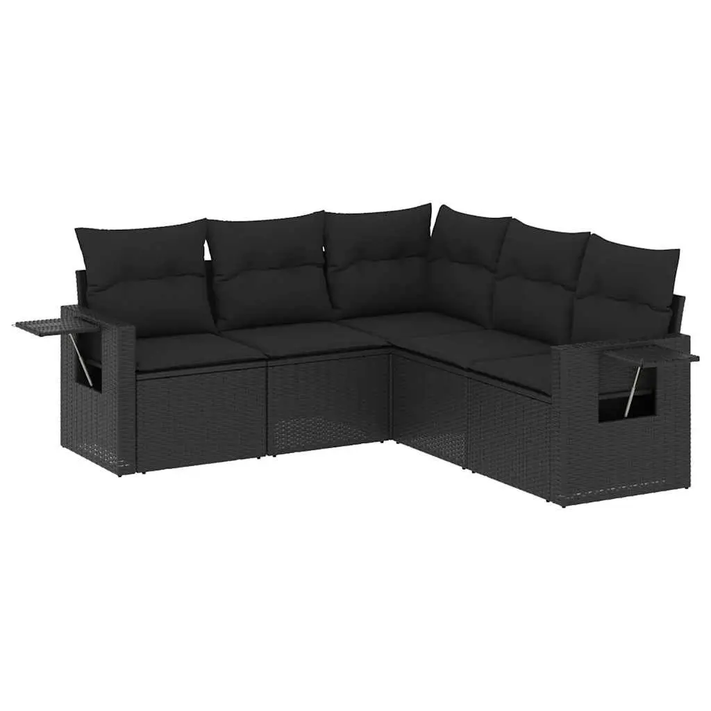 Garden Sofa Set Black PE Rattan 5 Piece Outdoor Furniture with Cushions