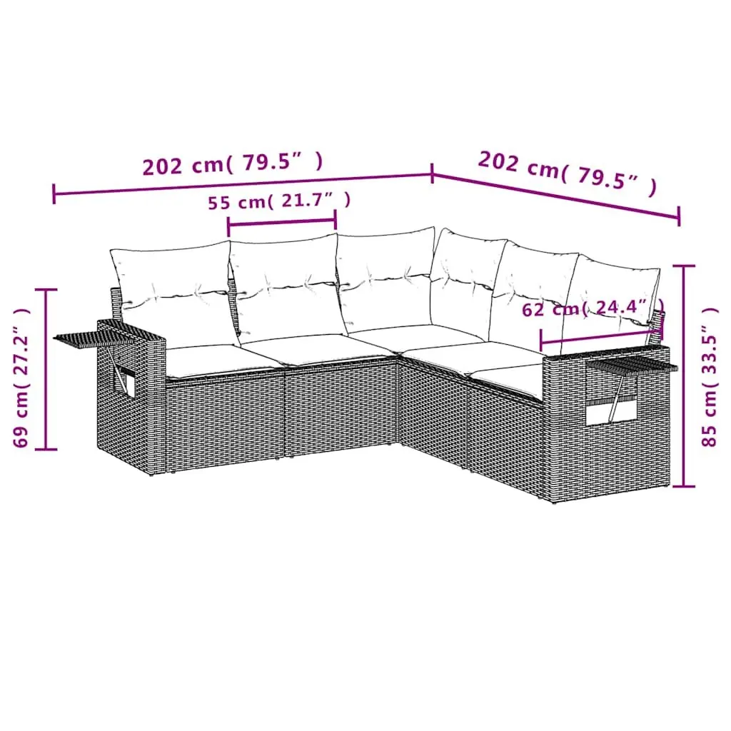Garden Sofa Set Black PE Rattan 5 Piece Outdoor Furniture with Cushions