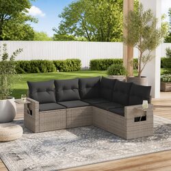 Practical 5 Piece Grey Rattan Sofa Set for Your Outdoor Area