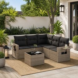 Garden Sofa Set 6 Piece Outdoor Furniture Grey Poly Rattan with Cushions