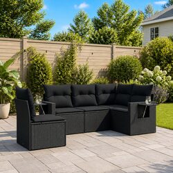 Functional 5-Piece Black Modular Garden Sofa Set