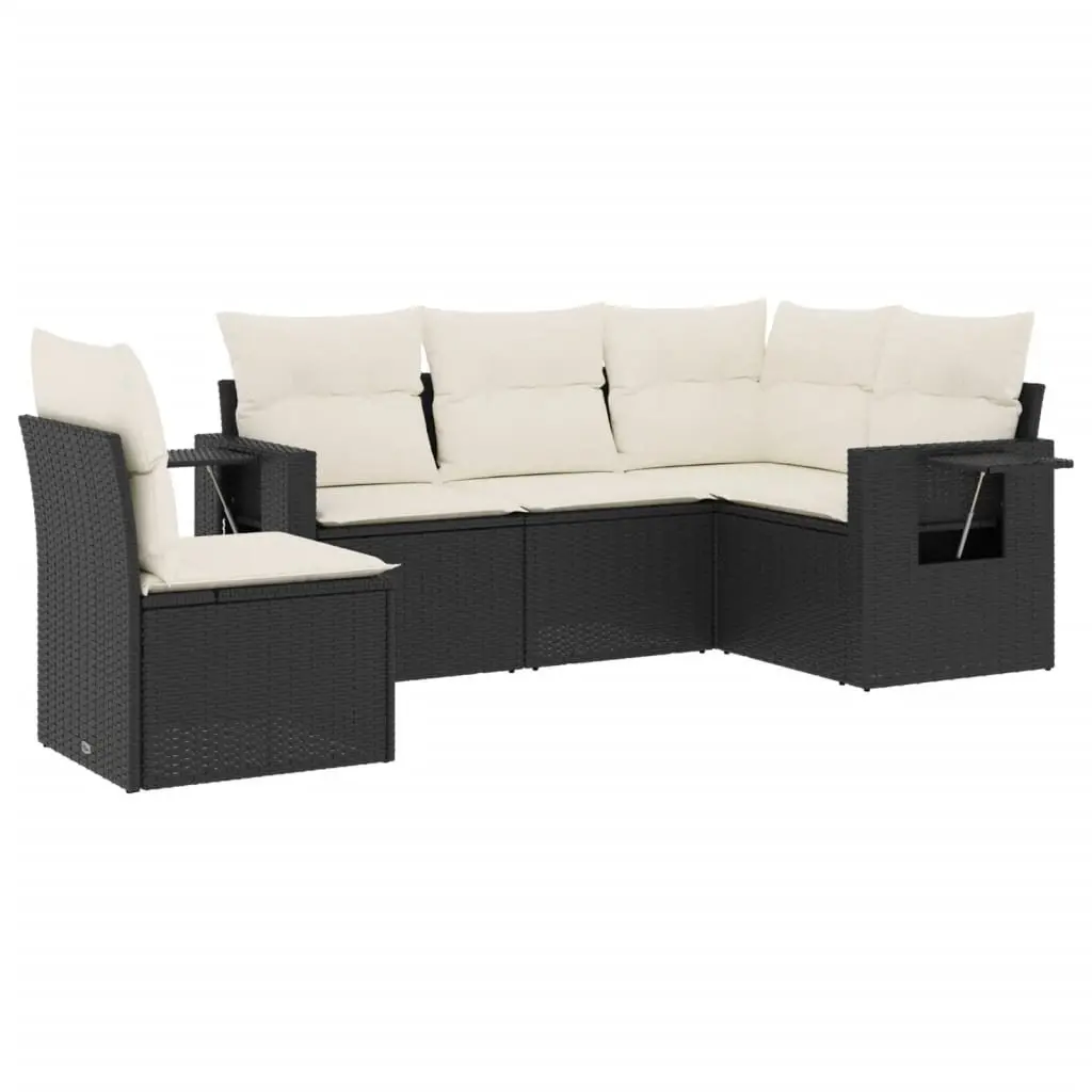 Outdoor Garden Sofa Set PE Rattan 5 Piece Black with Cushions