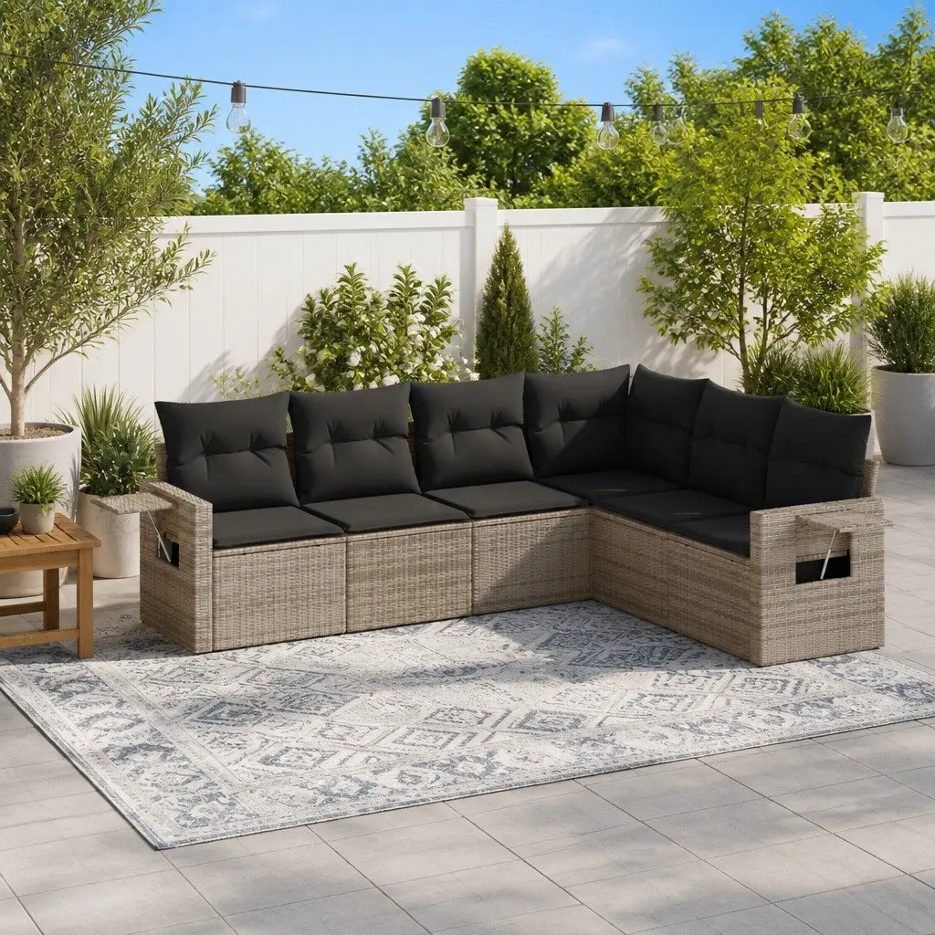 Garden Sofa Set 6 Piece Outdoor Furniture Grey Poly Rattan Modular Patio Lounge