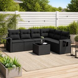 7 Piece Garden Sofa Set with Cushions Black Outdoor Patio Furniture Modular