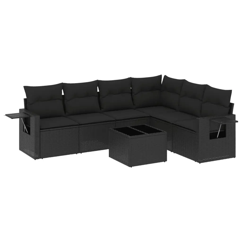 7 Piece Garden Sofa Set PE Rattan Modular Black with Cushions Outdoor Patio Furniture